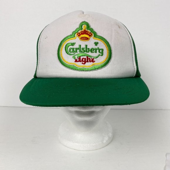 Vintage Carlsberg Beer Patch Snapback Hat Trucker Cap Mens Green Mesh - Picture 3 of 14